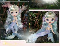 12Blythe Nude Doll from Factory Blue Mix Hair With Make-up Eyebrow Mermaid suit