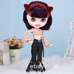 12 Blythe Nude Doll from Factory Purple Short Hair Eyebrow Smile Mouth+Teeth