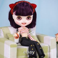 12 Blythe Nude Doll from Factory Purple Short Hair Eyebrow Smile Mouth+Teeth