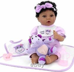18 inch African Newborn Doll 8 Pieces Gifts Ori Black Reborn Baby Purple Bed
