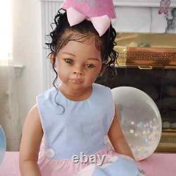 30in Reborn Baby Doll Dark Skin Girl Toddler Rooted Curly Hair Already Finished