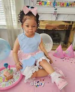 30in Reborn Baby Doll Dark Skin Girl Toddler Rooted Curly Hair Already Finished