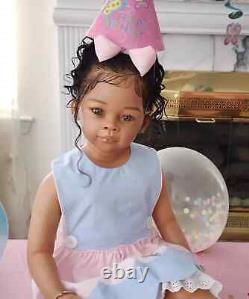 30in Reborn Baby Doll Dark Skin Girl Toddler Rooted Curly Hair Already Finished