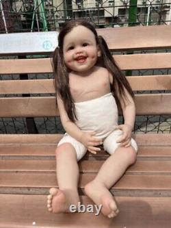 30inch Toddler Girl Reborn Baby Doll Dimple Lifelike Smile Face Hand-Rooted Hair