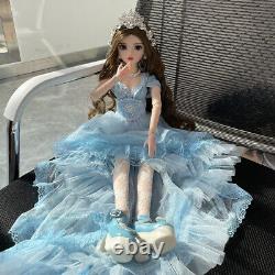 60cm 24inch BJD Doll Princess Beautiful Female Girl Dolls with Blue Dress Set