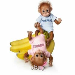 Ashton-Drake Double Trouble Poseable Baby Orangutan Twins With Wispy Hair