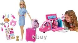 Barbie Doll and Travel Set with Puppy, Luggage & 10+ Accessories, Multicolor & B