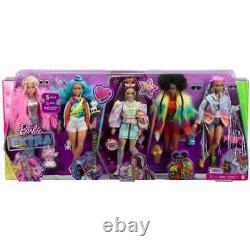 Barbie Extra Doll 5-Doll Set with 6 Pets & 70 Styling Pieces New