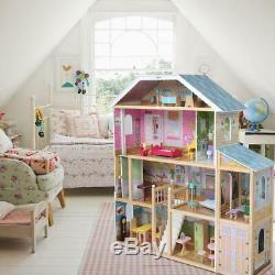 Barbie Size Doll House Playhouse Dream Girls Play Wooden Dollhouse with Furnitures