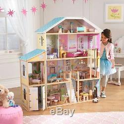 Barbie Size Doll House Playhouse Dream Girls Play Wooden Dollhouse with Furnitures