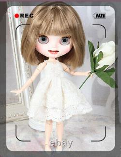 Blythe Nude Doll from Factory Golden Brown Short Hair Eyebrow Smile Mouth+Teeth