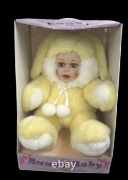Bunny Baby Doll- Porcelain Collectible Easter Rabbit Plush Blue Eye Baby Doll