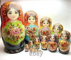 Floral Nesting Doll 15pcs 33cm, Ukrainian Art Matryoshka, Birthday Gift, Xmas