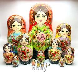 Floral Nesting Doll 15pcs 33cm, Ukrainian Art Matryoshka, Birthday Gift, Xmas