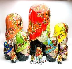 Floral Nesting Doll 15pcs 33cm, Ukrainian Art Matryoshka, Birthday Gift, Xmas