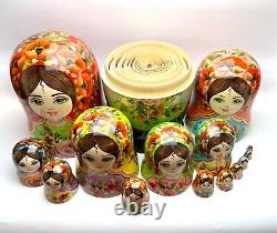 Floral Nesting Doll 15pcs 33cm, Ukrainian Art Matryoshka, Birthday Gift, Xmas