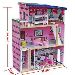Giant Dream Wooden Doll House Pretend Play House Cottage with Furnitures Toy Gifts