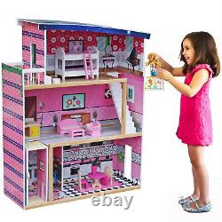 Giant Dream Wooden Doll House Pretend Play House Cottage with Furnitures Toy Gifts