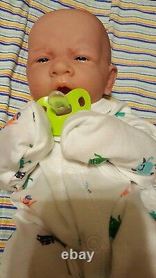 HANDSOME BABY BOY FIRST YAWN REBORN BOY DOLL 14 Preemie boy W PACI BOTTLE NEW