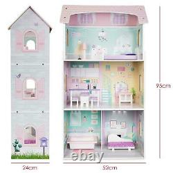 HomeStoreDirect Wooden Doll House Set Dollhouse With Play Furniture Accessories