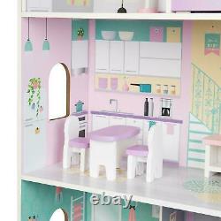 HomeStoreDirect Wooden Doll House Set Dollhouse With Play Furniture Accessories