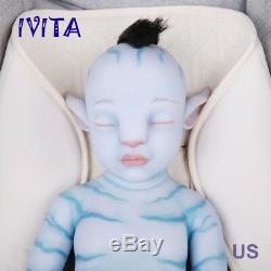 IVITA 20'' Avatar Eye Closed Full Silicone Reborn Baby BOY With Hair Reborn Doll