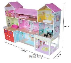 Kiddi Style Huge Wooden Mansion Manor Dolls House & Furniture Fits Barbie