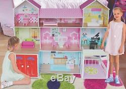 Kiddi Style Huge Wooden Mansion Manor Dolls House & Furniture Fits Barbie