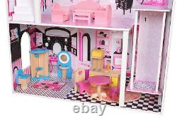Large Wooden Dolls House Kids Doll House 17PCS Furniture & Staircase Cottage