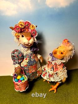 Miss Bunny And LIL Chickie Easter Time Ooak Handsculpted Artdoll By Poppenmoon