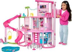 New Barbie Dreamhouse, 75+ Pieces, Pool Party Doll House with 3 Story Slide