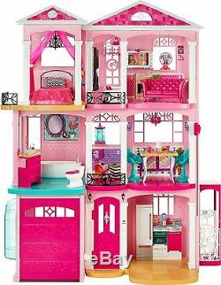 New Mattel Barbie 3 Story Pink Furnished Doll Town house Dreamhouse Townhouse