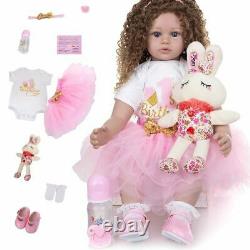 New Reborn Doll Long Curly Hair Girl, High Quality Doll, Toddler Cloth Body 24inch