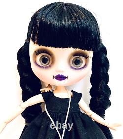 OOAK Middie Blythe Wednesday Addams 8 BJD Joint Doll In Classic Outfit & Thing
