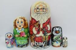Santa Claus Christmas nesting doll matryoshka 7 tall 5 in 1 Set #05 Hand made