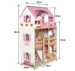 Wooden Dolls House Traditional Doll's House With 17PCS Furniture Staircase DH001