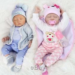 22' Twins Bébé Reborn Poupées Bébés Nouveau-nés Vinyle Silicone Main Poupée Fille + Garçon