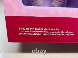 American Girl Bitty Baby Doll & Travel Seat Gift Set Brown Hair - New In Box