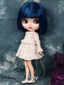 Blythe Nude Doll From Factory Dark Blue Hair With Make-up Eyebrow Sleeping Eyes