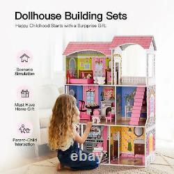 Filles Dream Wooden Pretend Jouer Maison Enfants Poupée Dollhouse Mansion Avec Meubles