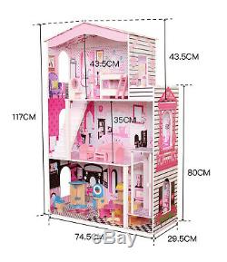 Grand Poupées Barbie Maison En Bois Enfants Maison De Poupée 17pcs Meubles & Lift Cottage