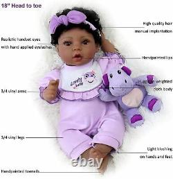 Poupée Africaine De 18 Pouces 8 Pièces Cadeaux Ori Black Reborn Baby Purple Bed