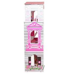 Poupée Enfants En Bois Maison Avec 3 Étages 17pcs Mobiliers Barbie Dollhouse Cottage
