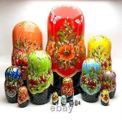 Poupée gigogne florale 15 pièces 33cm, Art ukrainien Matryoshka, Cadeau d'anniversaire, Noël