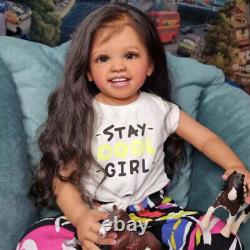 Poupées bébé reborn réalistes de 32 pouces en vinyle, fillette réaliste aux cheveux noirs