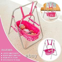 Snuggles Poupées De Bébé Pink Swing Carry Cradle Cradle Cot Kid Jouet De Jeu De Rôle