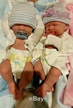 Twins Précieux Prématuré Bébés Garçon Et Une Fille Réaliste 14 Pouces Tous Vinyle